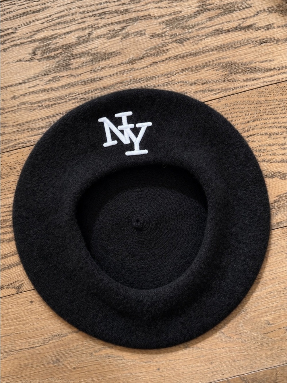 Black Beret with White NY Embroidery